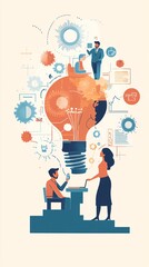 Poster - Businesspeople developing innovative idea for project using laptop and light bulb symbol