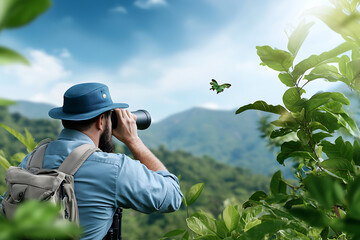 Wall Mural - National park rangers observe wildlife to promote nature conservation