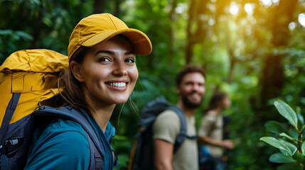 Wall Mural - People explore a restored forest trail to promote nature conservation