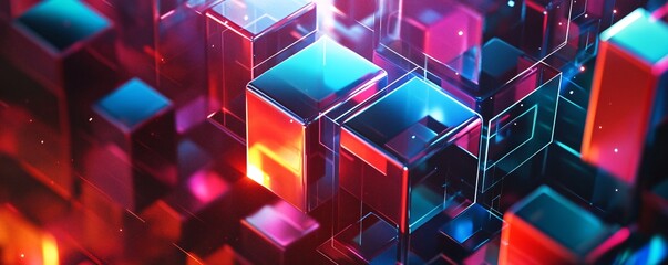 Poster - Abstract glowing cubes forming futuristic technological background