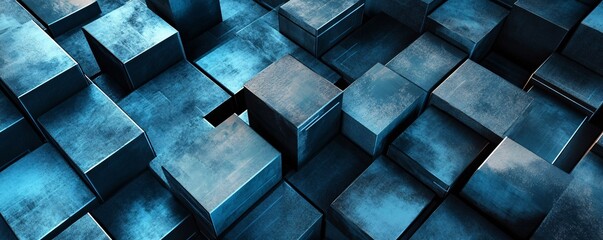 Aufkleber - Abstract metallic cubes forming a complex structure with blue lighting