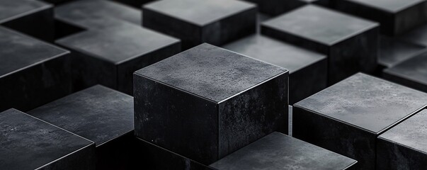 Poster - Black cubes abstract background forming a grid pattern