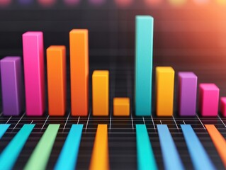 Poster - Colorful 3d bar graph representing fluctuating business data analysis