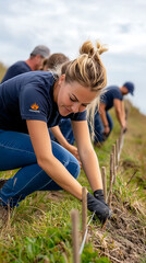 Wall Mural - Volunteers actively restore coastal ecosystems by erecting protective fences around fragile dunes