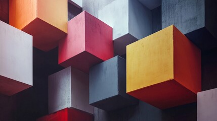 Poster - Colorful cubes creating abstract modern art composition