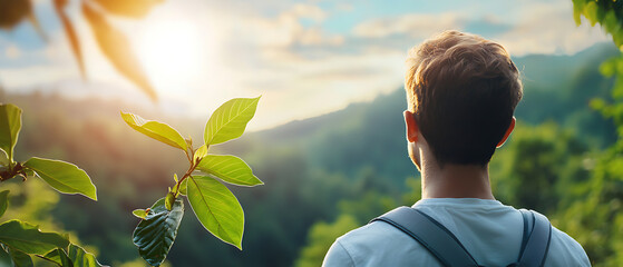 Wall Mural - Young environmentalist observes nature's beauty in a forest