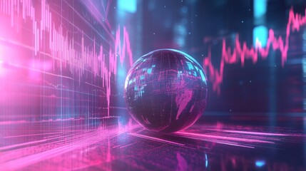 Poster - Global market trends reflecting on digital earth in futuristic cyberspace