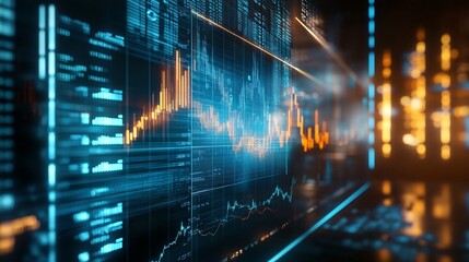 Aufkleber - Stock market data showing growing trends on digital screen in perspective
