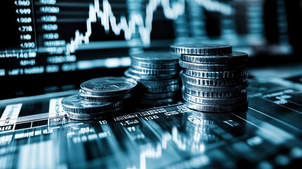 Aufkleber - Coins stack growing on financial chart showing increasing profit