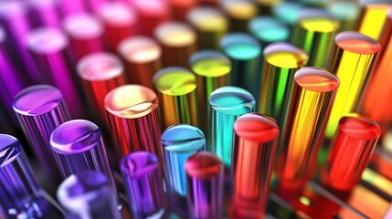 Fototapete - Colorful spectrum of glossy cylinders creating vibrant pattern