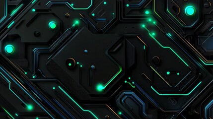 Poster - Metallic plates and particles create an abstract digital technology background.
