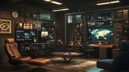 Aufkleber - Explore the futuristic home office design enhanced with advanced technology and sleek aesthetic features
