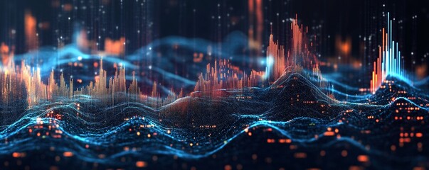 Aufkleber - Abstract technology background showing glowing lines rising from digital landscape