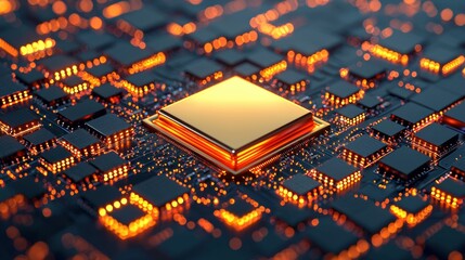 Aufkleber - Golden microchip illuminating motherboard: cybersecurity and technology