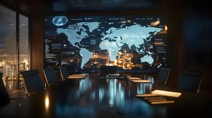 Aufkleber - Strategically designed conference room showcases advanced technology and global connectivity for business meetings