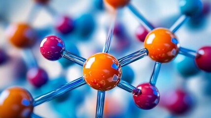 Aufkleber - Colorful molecule structure representing chemical bonds and nanotechnology