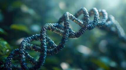 Poster - A detailed DNA double helix with a textured surface, surrounded by a lush, green background