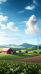 Wall Mural - Farm utilizes wind turbine for eco-friendly equipment powering