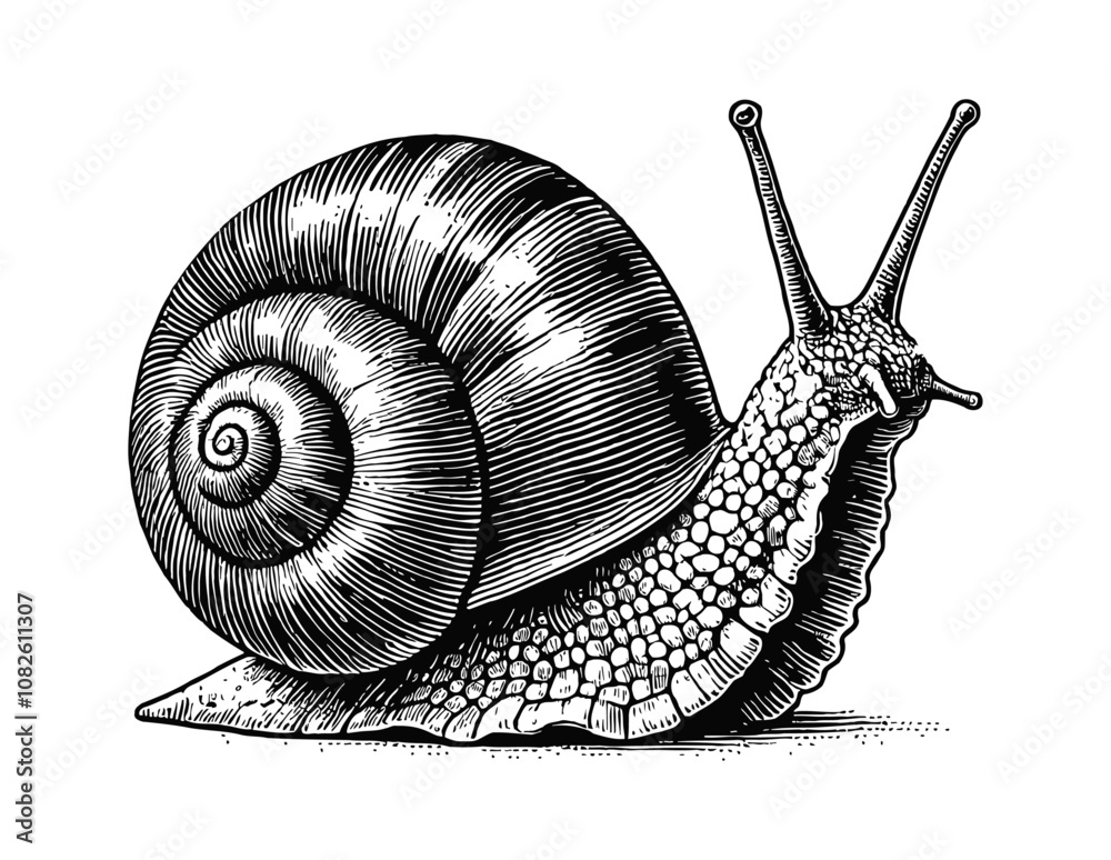 snail engraving black and white outline Stock Vector | Adobe Stock