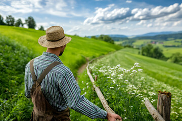 Wall Mural - Farmers utilize natural barriers for effective pest control in sustainable agriculture