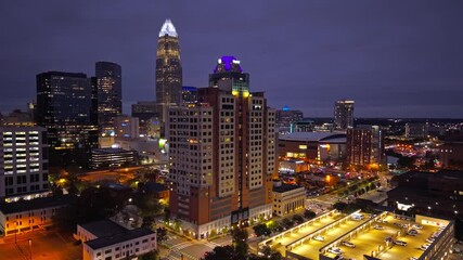 Canvas Print - Charlotte North Carolina Skyline in the evening - drone photography