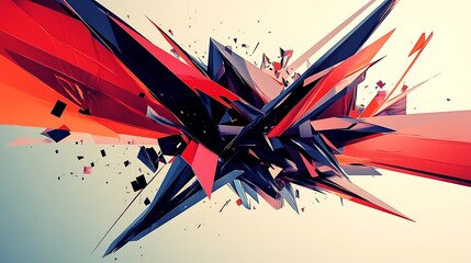 Poster - Abstract 3D Geometric Shapes in Red, Black, and White