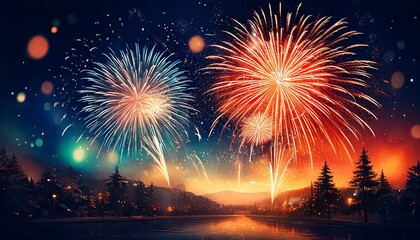 Wall Mural - new year, new year's eve, year, fireworks in the background, bokeh