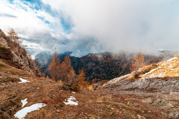 Wall Mural - Trekking in a cloudly autumn day in the Dolomiti Friulane, Friuli-Venezia Giulia