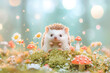 © นิโลบล ชํานาญธรรม - hedgehog sitting in patch of soft moss, surrounded by colorful mushrooms and flowers, creates whimsical and enchanting scene. soft bokeh background adds magical touch