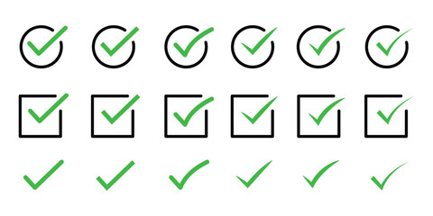 Poster - Green check mark  icon set, check mark icon vector .symbol, sign, yes, right. Checkmark Illustration. Vector symbols set ,green checkmark isolated on white background.