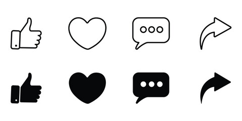 Poster - Like, comment, and share icon set. Social media post reaction concept. Like, Comment, Share. Social Media Icon Set Collection. use for UI and web design.
