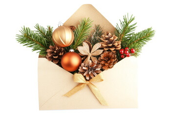 Poster - An envelope brimming with pine, ornaments, and festive decorations creates a cheerful holiday ambiance