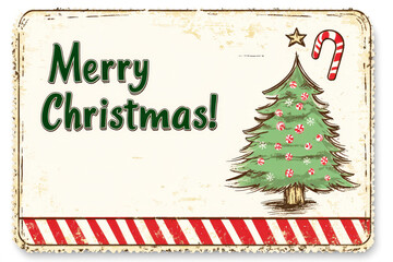 Poster - A cheerful Christmas greeting card displays a decorated tree and candy cane, capturing the joy of the holiday season beautifully
