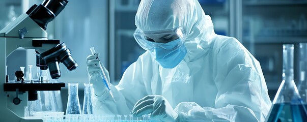 Poster - Scientist in protective gear conducting experiments in a laboratory.