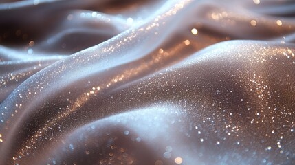 Poster - A dazzling silver fabric showcases its shimmering surface, reflecting light delicately, creating a sense of elegance in a tranquil atmosphere. The soft drapery enhances its beauty.