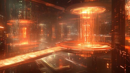 Poster - A hyper-futuristic laboratory setting with holographic screens, glowing data streams, and abstract tech structures reflecting innovation. 4k resolution, cinematic scene