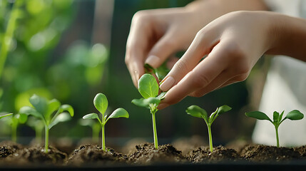 Wall Mural - Empower nature conservation by planting in a greenhouse for indoor agriculture