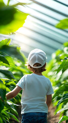 Canvas Print - Child explores sustainable greenhouse for nature conservation efforts