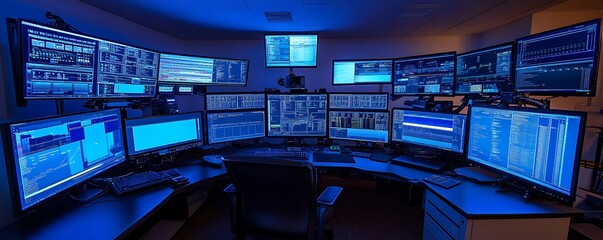 Poster - A high-tech control room filled with multiple monitors displaying data and analytics.