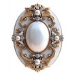 © Chopang.studio - A vintage brooch featuring a large central pearl, surrounded by intricate gold detailing and smal, isolate on white background.ler pearls adorned with sparkling crystals