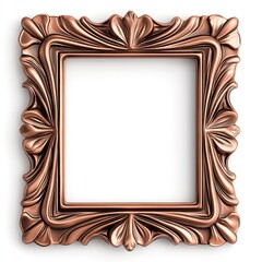 Wall Mural - A decorative, ornate picture frame featuring intricate designs in a bronze color, empty and ready to hold an artwork, isolate on white background.