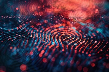 Leinwandbilder - Abstract representation of digital data with glowing binary code and colorful light reflections, showcasing technological concepts in a close-up view