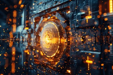 Poster - This dynamic and futuristic visual displays an abstract representation of technology, featuring intricate circuitry and glowing elements, illustrating energy and innovation