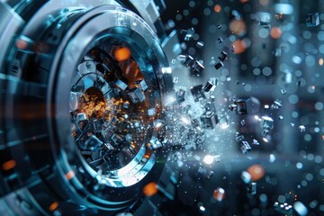 Poster - This dynamic and futuristic visual displays an abstract representation of technology, featuring intricate circuitry and glowing elements, illustrating energy and innovation