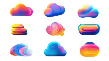 Poster - Vibrant Cloud Illustrations with Colorful Gradient Effects for Creative Projects and Digital Media Applications