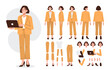 © Irina Strelnikova - Business woman character constructor for animation. Front, side and back view set. Body parts, postures, poses collection. Vector illustration.
