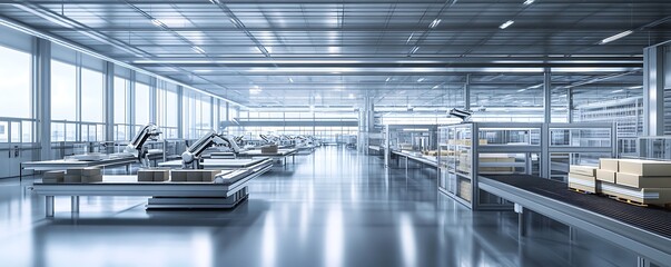 Poster - A modern industrial facility with automated systems and packaging areas.