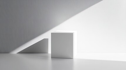 Poster - Minimalist square shape with subtle reflections on a white background, playing with light and shadow for a modern, sleek aesthetic.