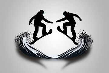 Poster - minimalist silhouette of a snowboarder in mid-air with simple lines showing motion and balance