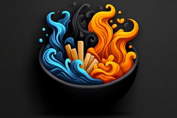 Aufkleber - Pixel art of a mixing bowl with ingredients swirling, in retro 8-bit style with bright colors blending together